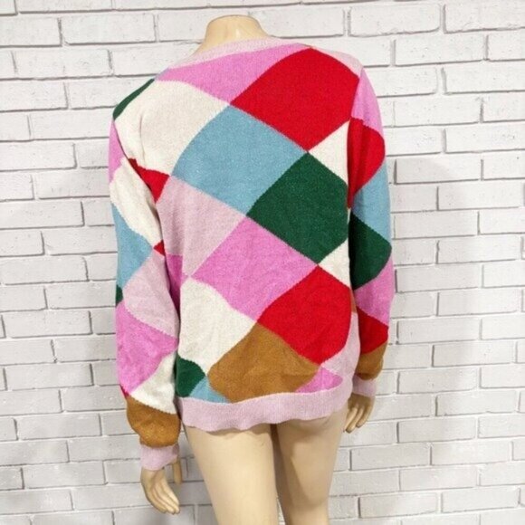 Boden Colorful Argyle Sweater • Size L • Preppy Color‑Block Knit - Picture 8 of 12